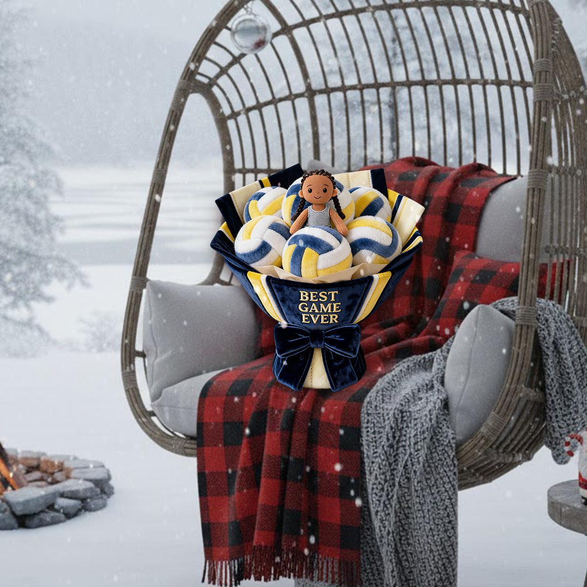 Bouquet de peluches Love Volleyball - Coussin en fausse fourrure premium personnalisé sur le thème du volley-ball