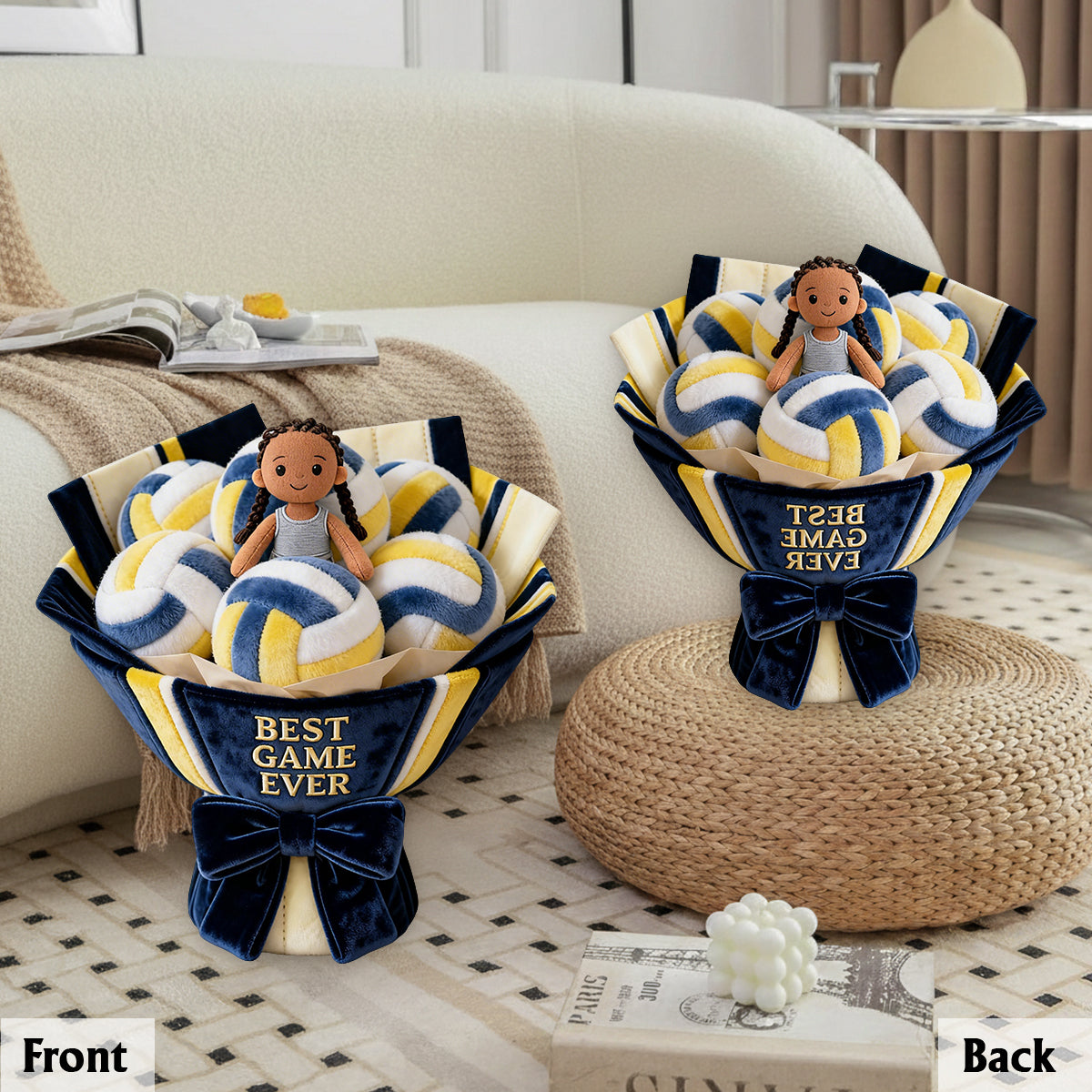 Bouquet de peluches Love Volleyball - Coussin en fausse fourrure premium personnalisé sur le thème du volley-ball