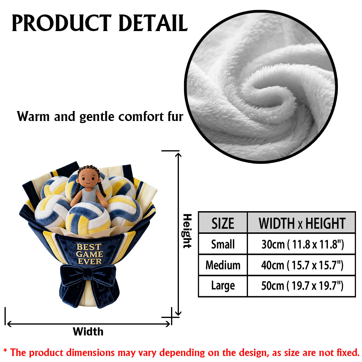 Bouquet de peluches Love Volleyball - Coussin en fausse fourrure premium personnalisé sur le thème du volley-ball