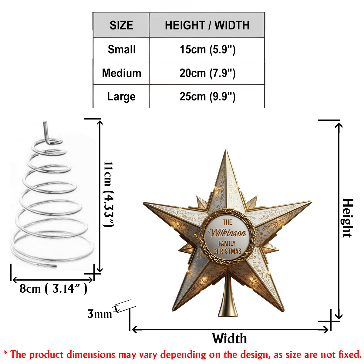 Shiny Christmas Tree Top Star - Personalized Family LED Light Tree Topper