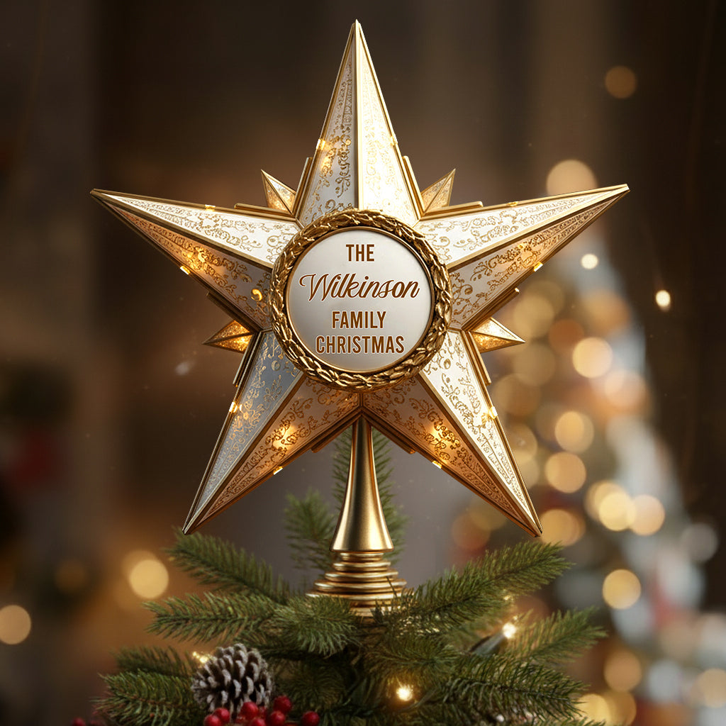 Shiny Christmas Tree Top Star - Personalized Family LED Light Tree Topper