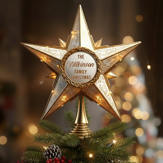 Shiny Christmas Tree Top Star - Personalized Family LED Light Tree Topper