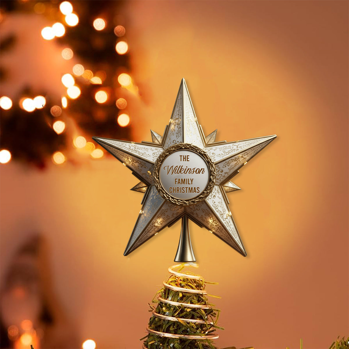 Shiny Christmas Tree Top Star - Personalized Family LED Light Tree Topper