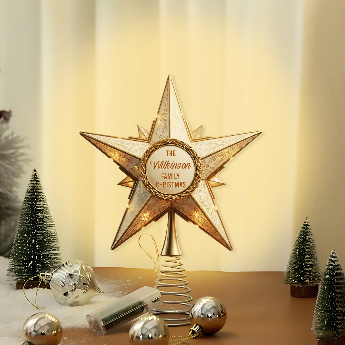 Shiny Christmas Tree Top Star - Personalized Family LED Light Tree Topper