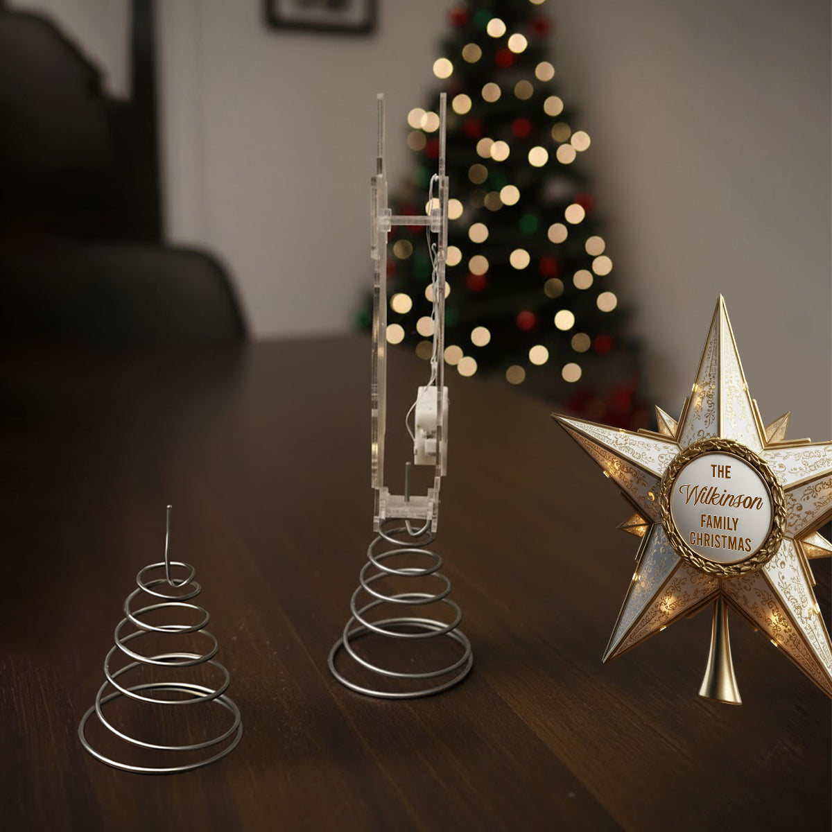 Shiny Christmas Tree Top Star - Personalized Family LED Light Tree Topper