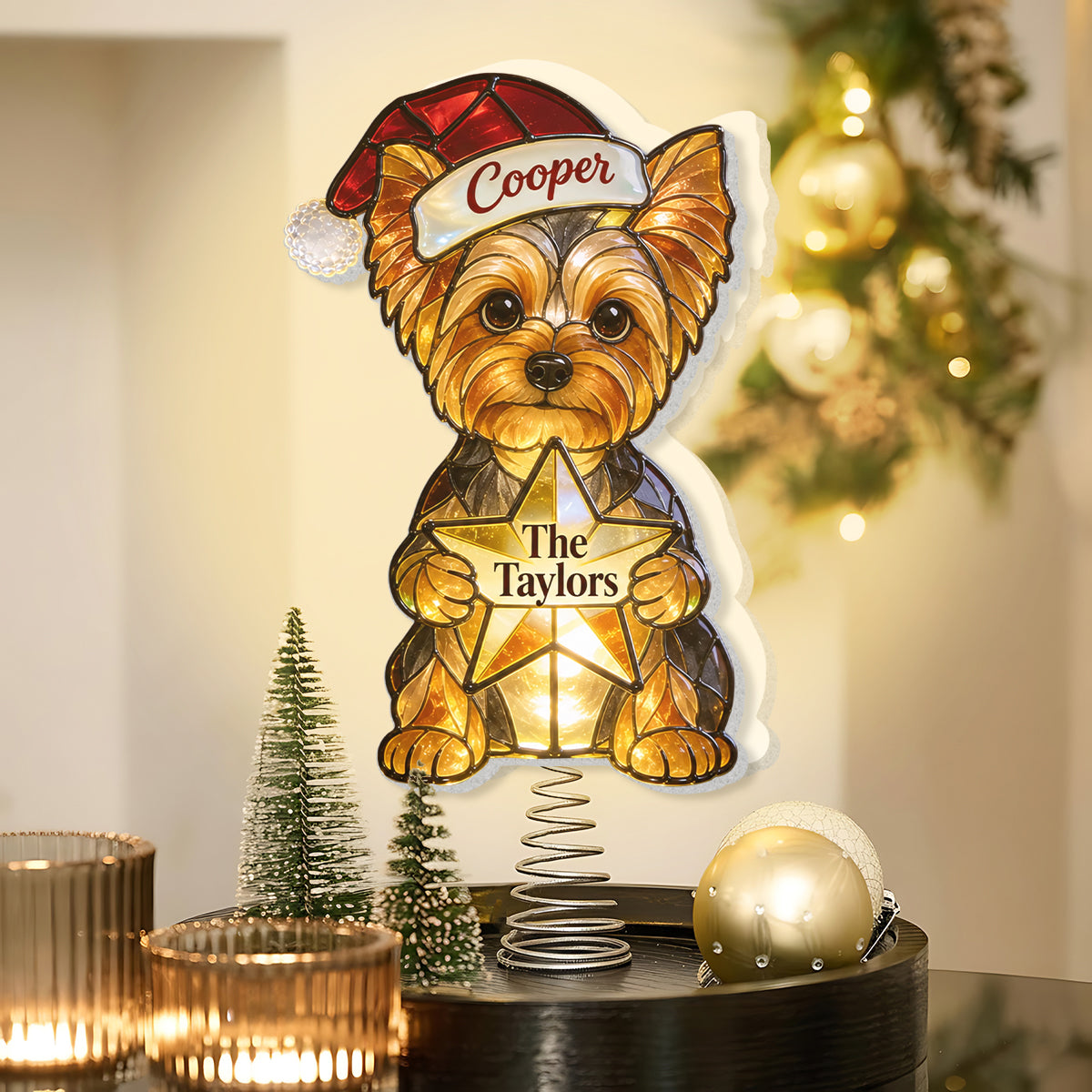 Merry Christmas - Personalized Dog LED Light Tree Topper