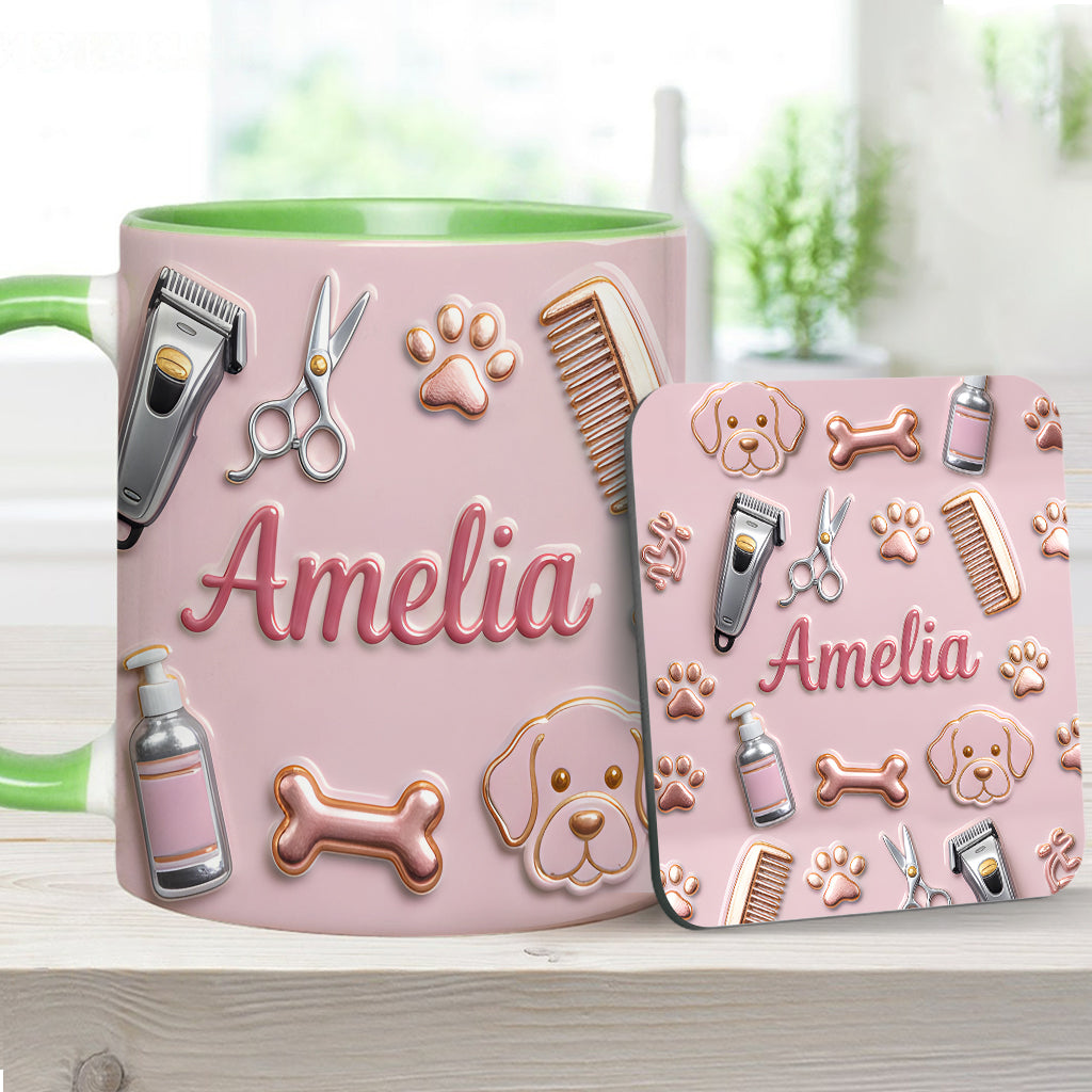 Toiletteur pour chiens - Mug et sous-verre personnalisés « Toiletteur pour chiens »