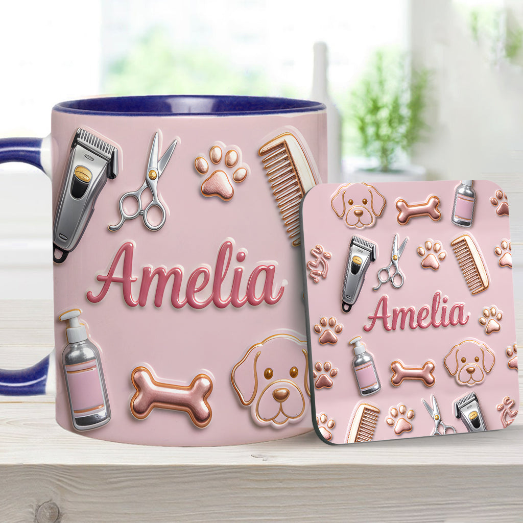 Toiletteur pour chiens - Mug et sous-verre personnalisés « Toiletteur pour chiens »