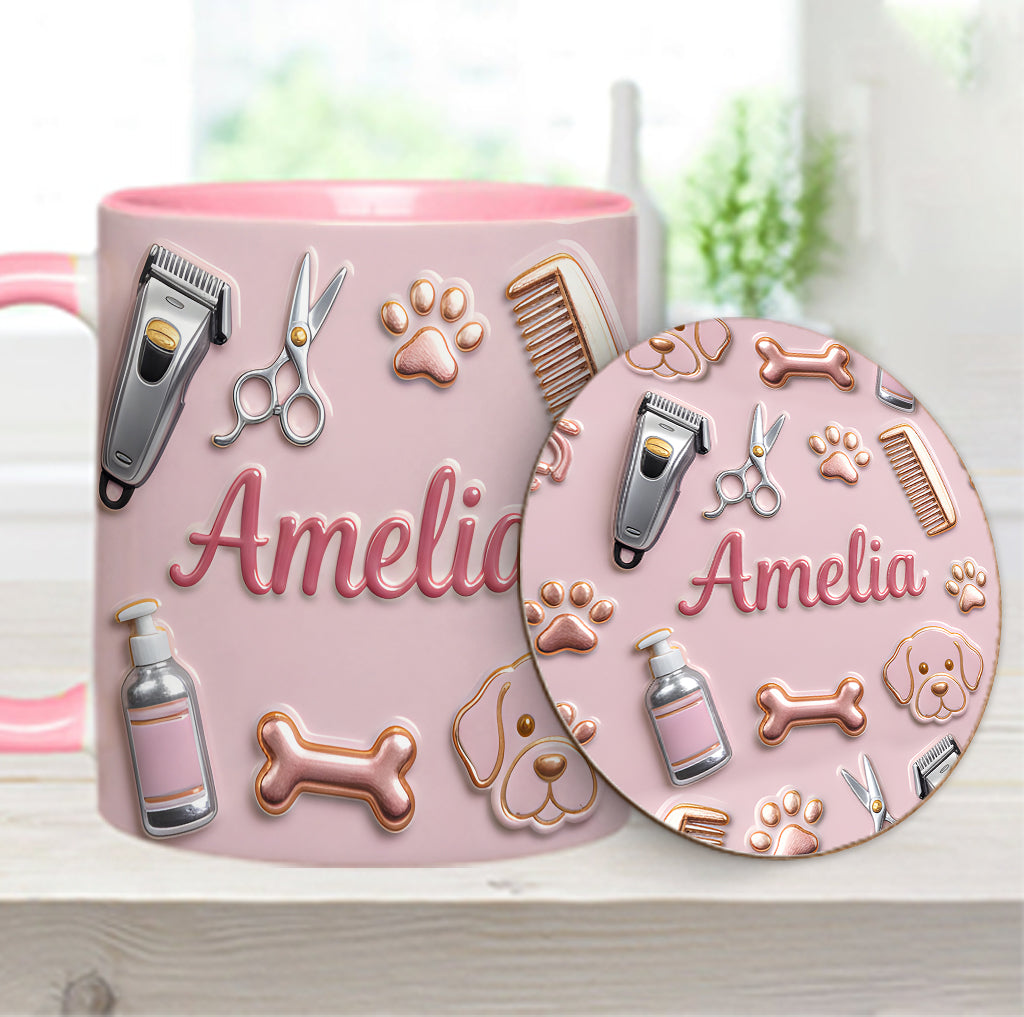 Toiletteur pour chiens - Mug et sous-verre personnalisés « Toiletteur pour chiens »