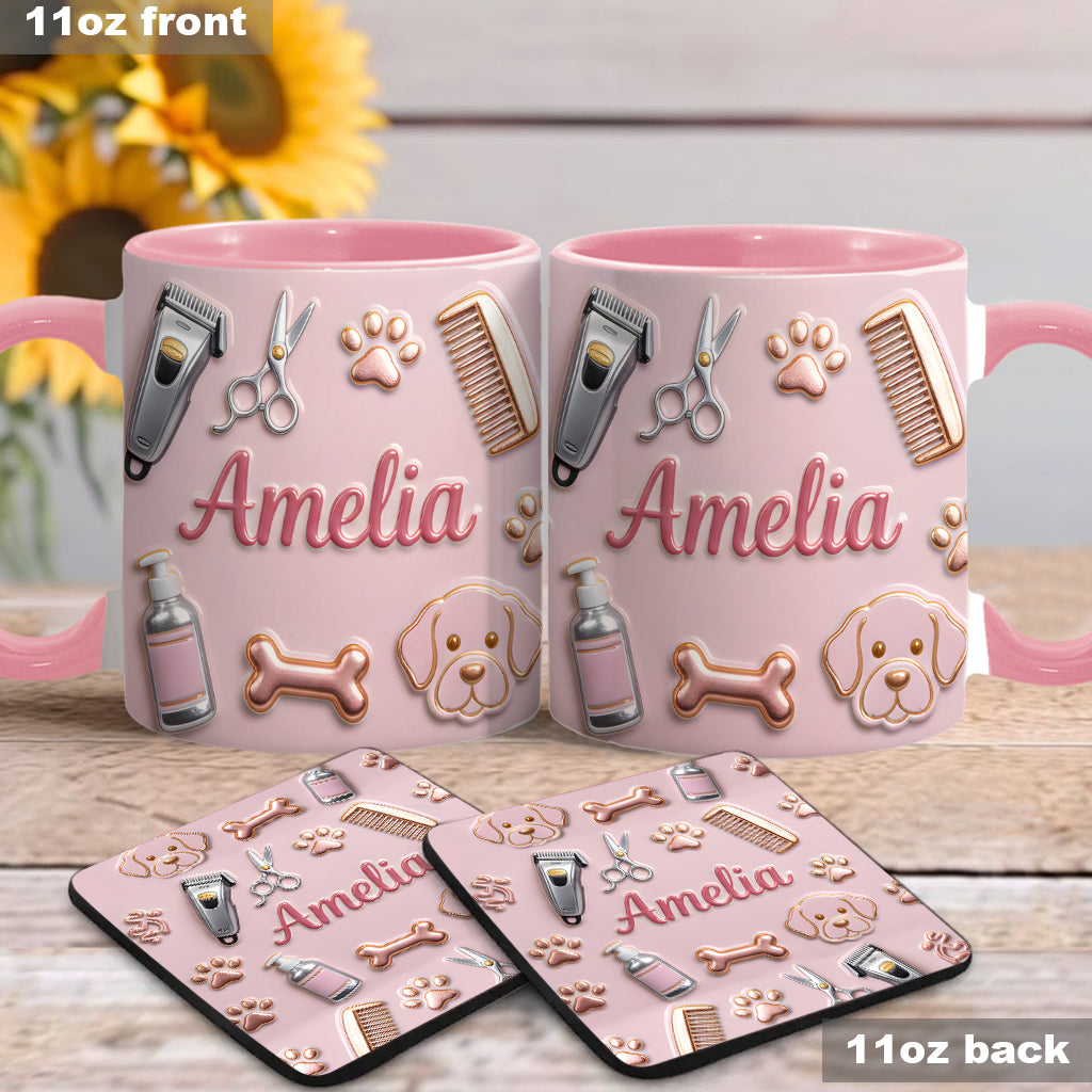 Toiletteur pour chiens - Mug et sous-verre personnalisés « Toiletteur pour chiens »