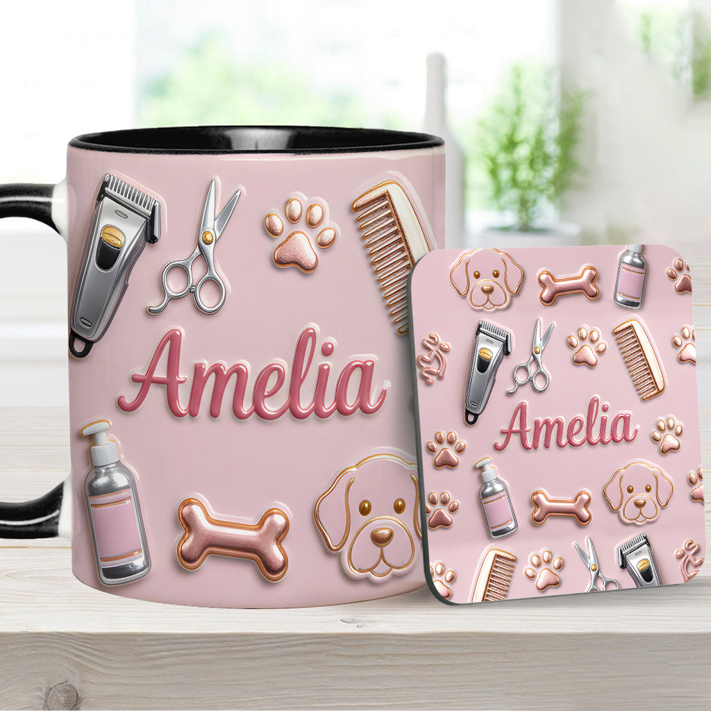 Toiletteur pour chiens - Mug et sous-verre personnalisés « Toiletteur pour chiens »