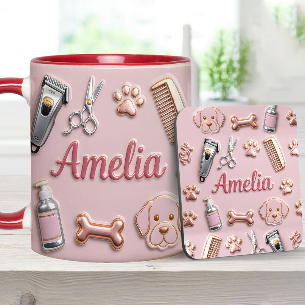 Toiletteur pour chiens - Mug et sous-verre personnalisés « Toiletteur pour chiens »