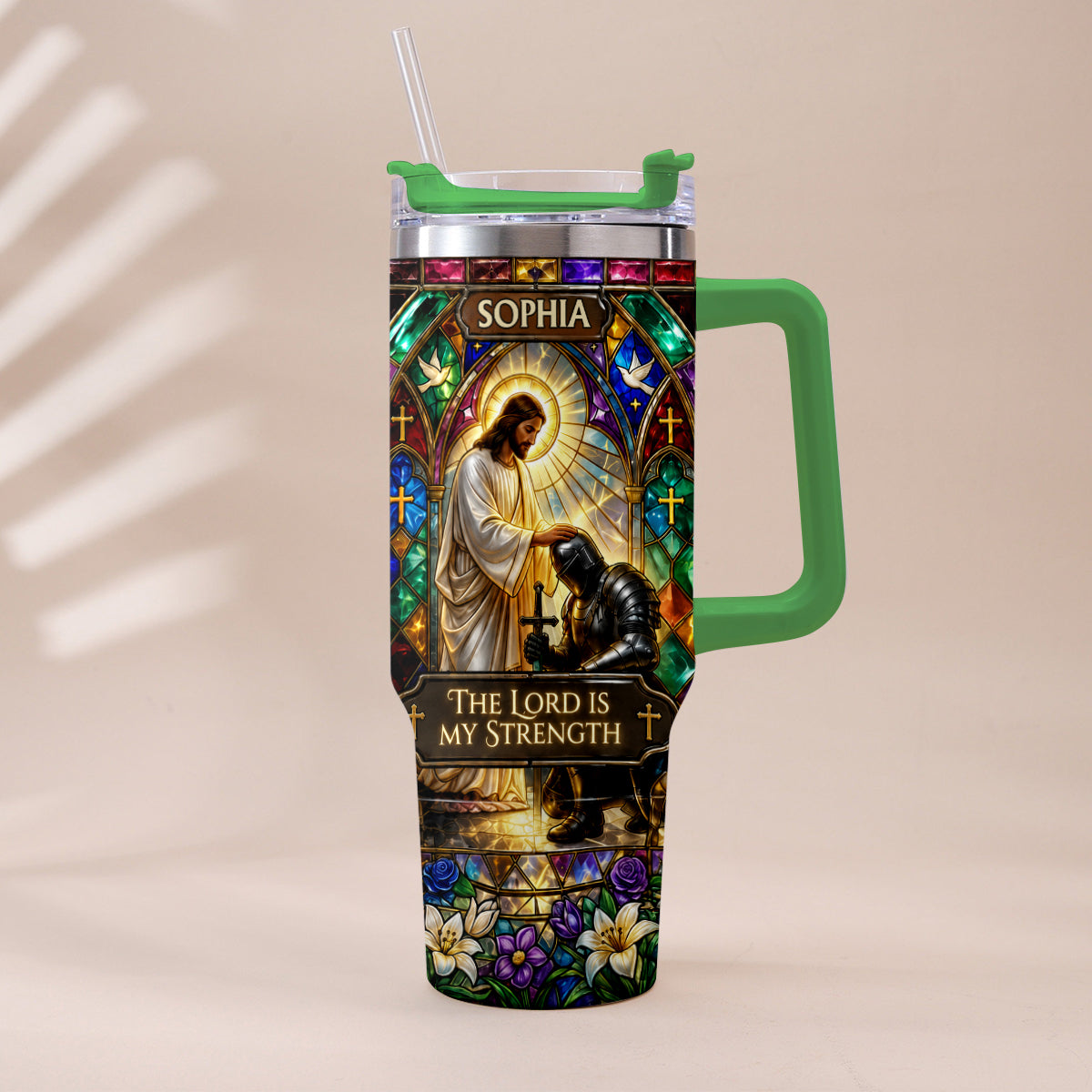 The Lord Is My Strength - Personalized Christian Tumbler With Handle