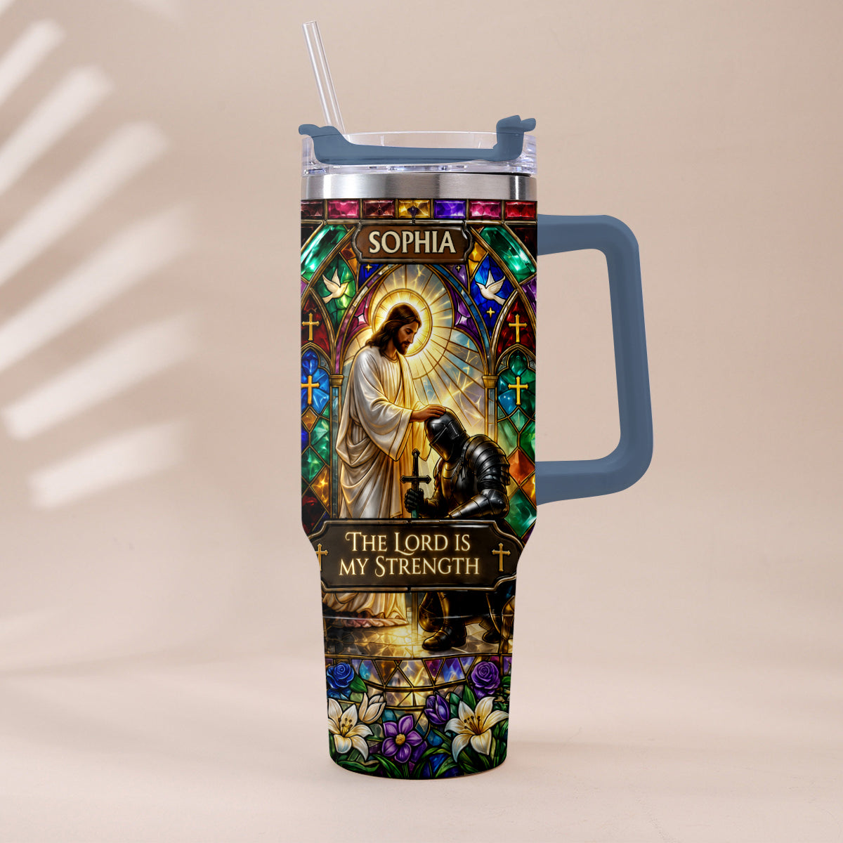 The Lord Is My Strength - Personalized Christian Tumbler With Handle