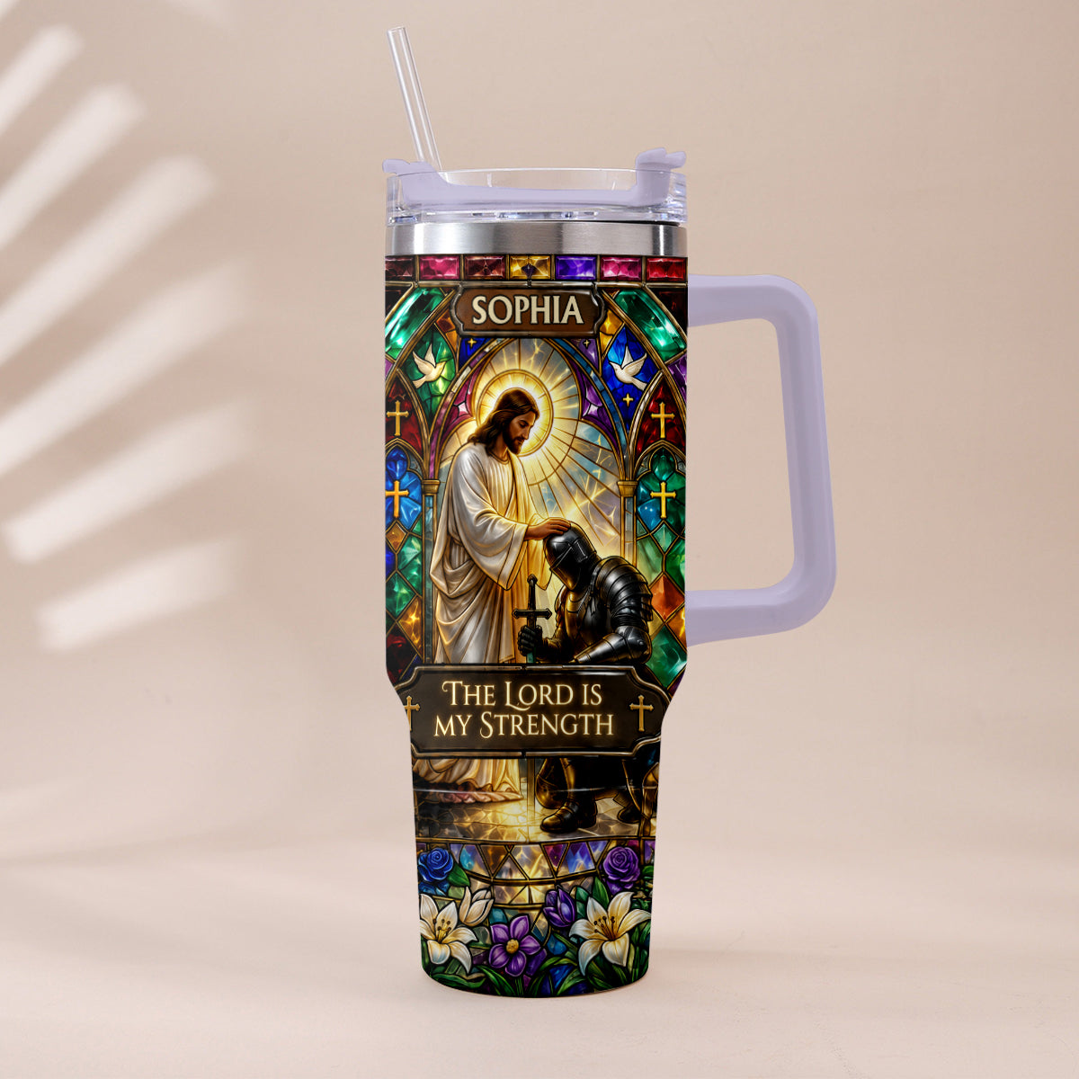The Lord Is My Strength - Personalized Christian Tumbler With Handle