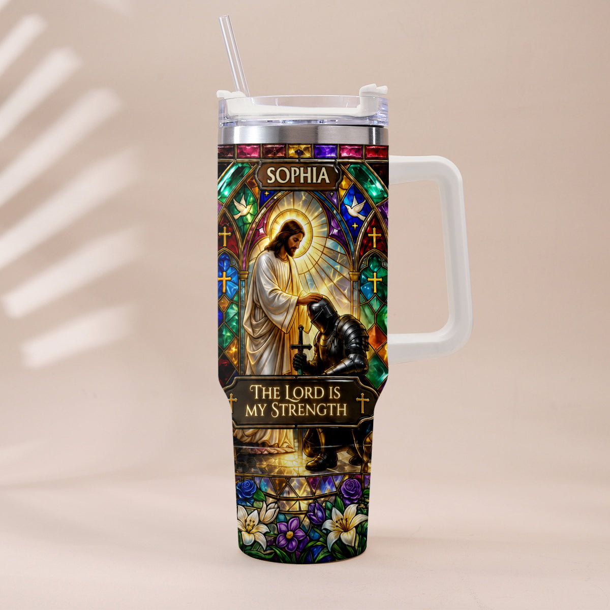 The Lord Is My Strength - Personalized Christian Tumbler With Handle