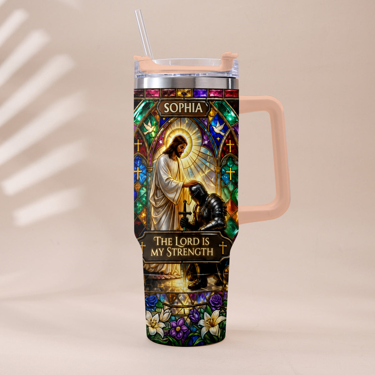 The Lord Is My Strength - Personalized Christian Tumbler With Handle