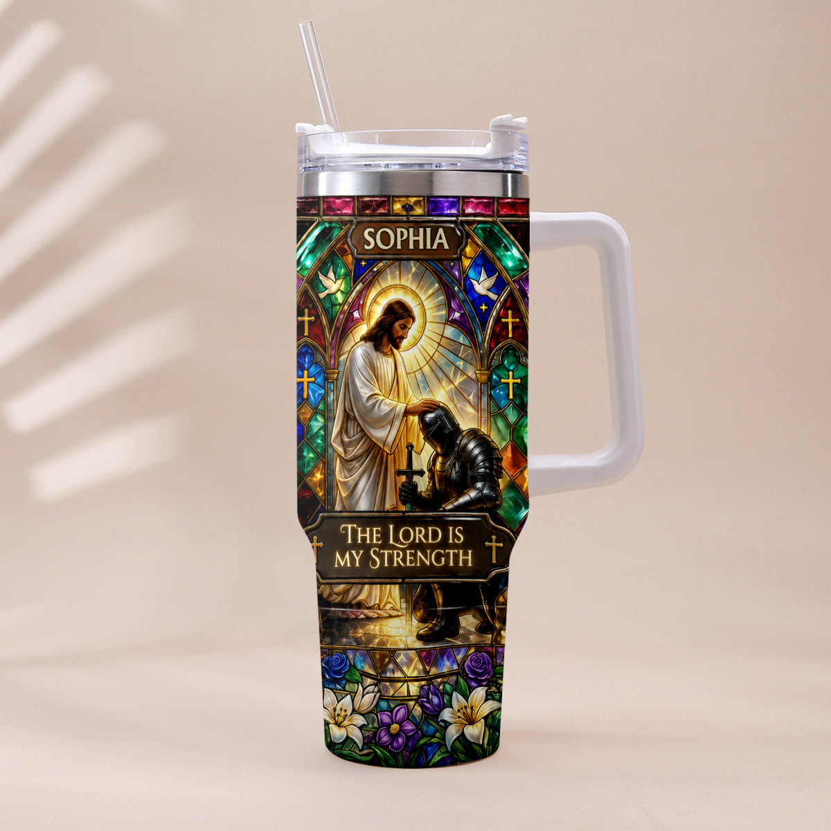 The Lord Is My Strength - Personalized Christian Tumbler With Handle