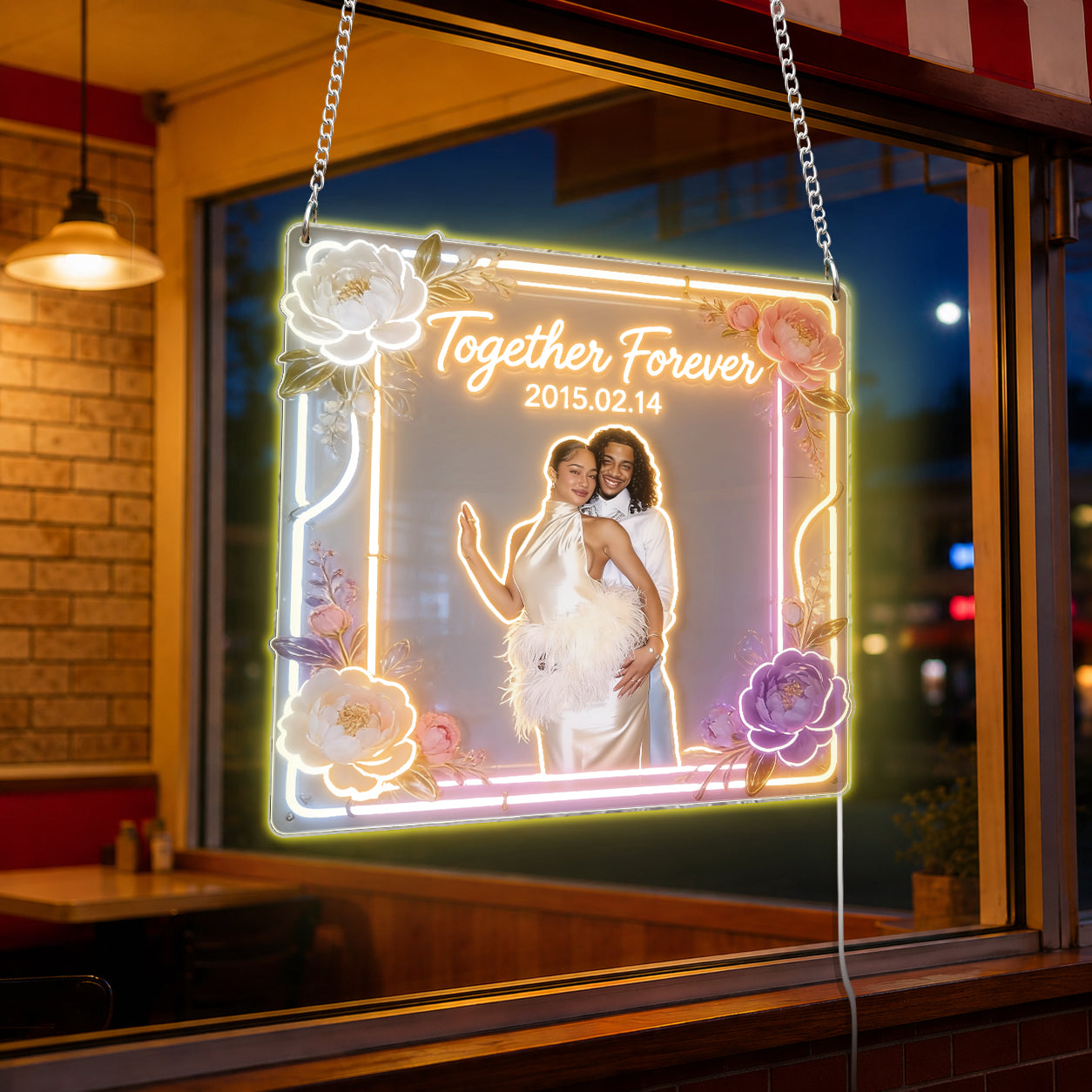 Floral Love Anniversary - Personalized Couple Neon LED Light Sign