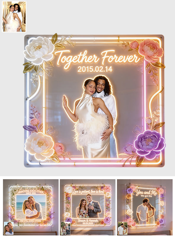 Floral Love Anniversary - Personalized Couple Neon LED Light Sign