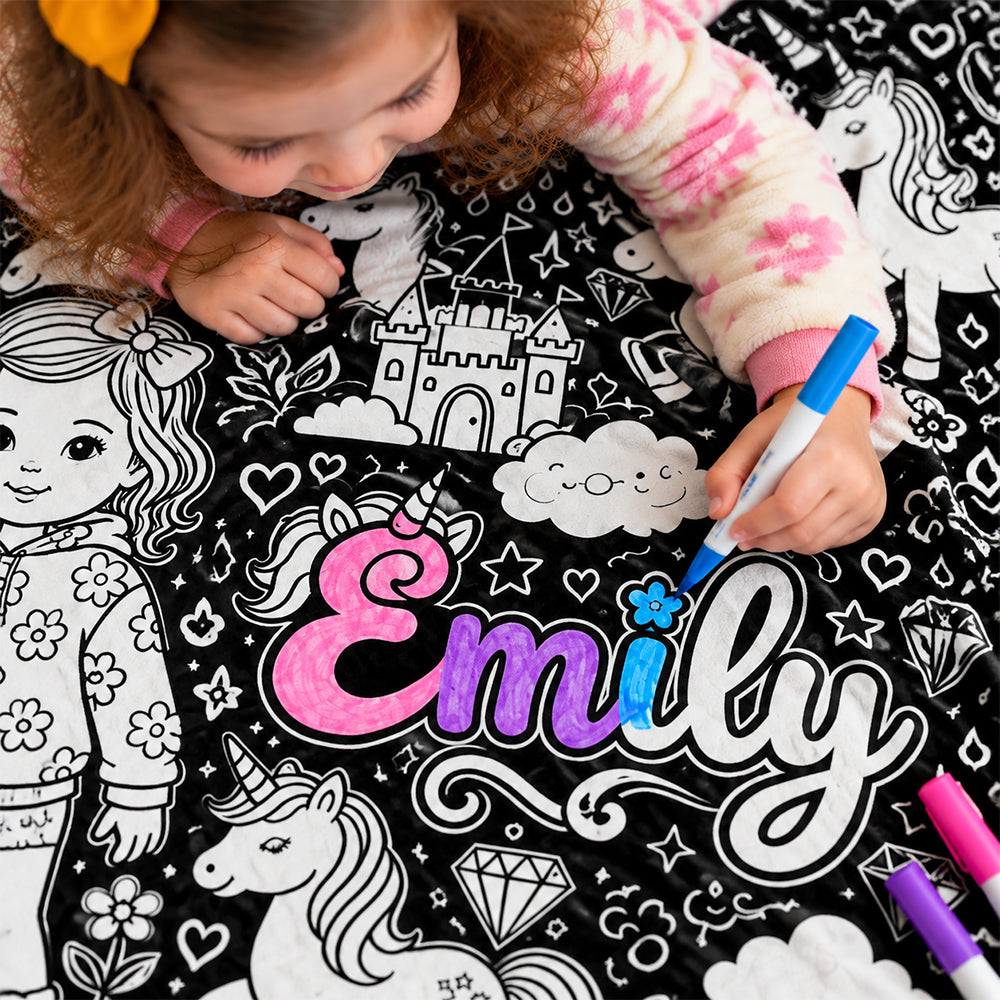 Fun Coloring Blanket For Kids, Custom Any Theme, Any Photo - Personalized Kid Blanket