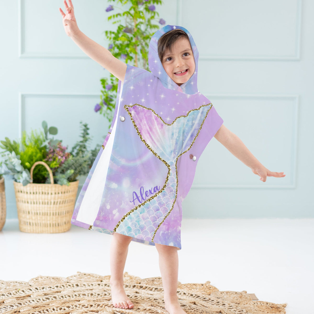 Gift For Girl Kid, Mermaid Loving Kid - Personalized Kid Kid Hooded Towel Poncho
