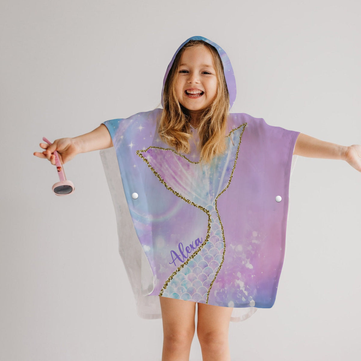 Gift For Girl Kid, Mermaid Loving Kid - Personalized Kid Kid Hooded Towel Poncho