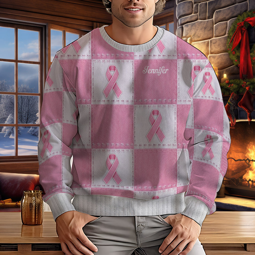 Breast Cancer Awareness Pink Ribbon - Personalized Breast Cancer Awareness Ugly Sweater