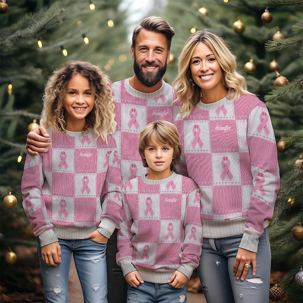 Breast Cancer Awareness Pink Ribbon - Personalized Breast Cancer Awareness Ugly Sweater