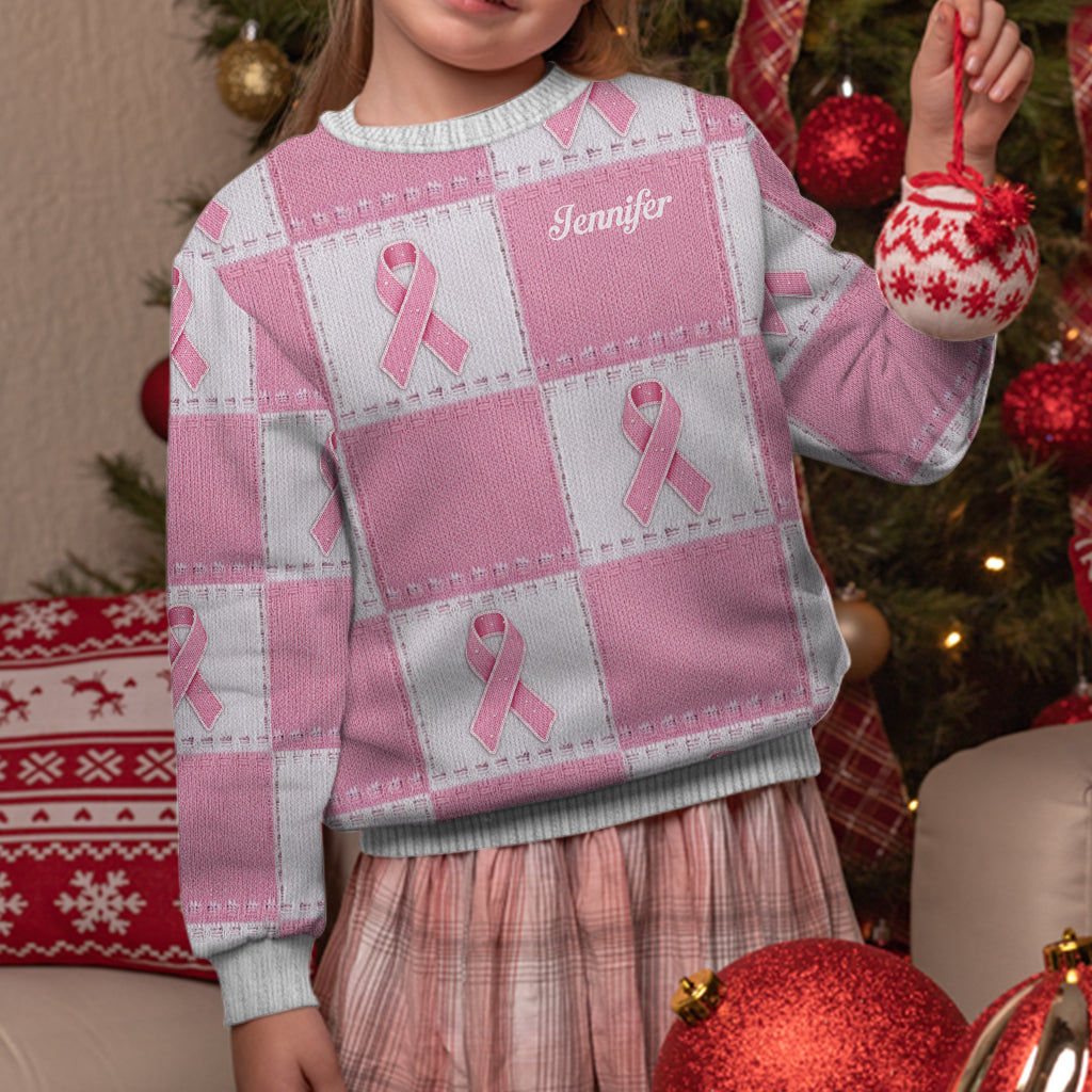 Breast Cancer Awareness Pink Ribbon - Personalized Breast Cancer Awareness Ugly Sweater