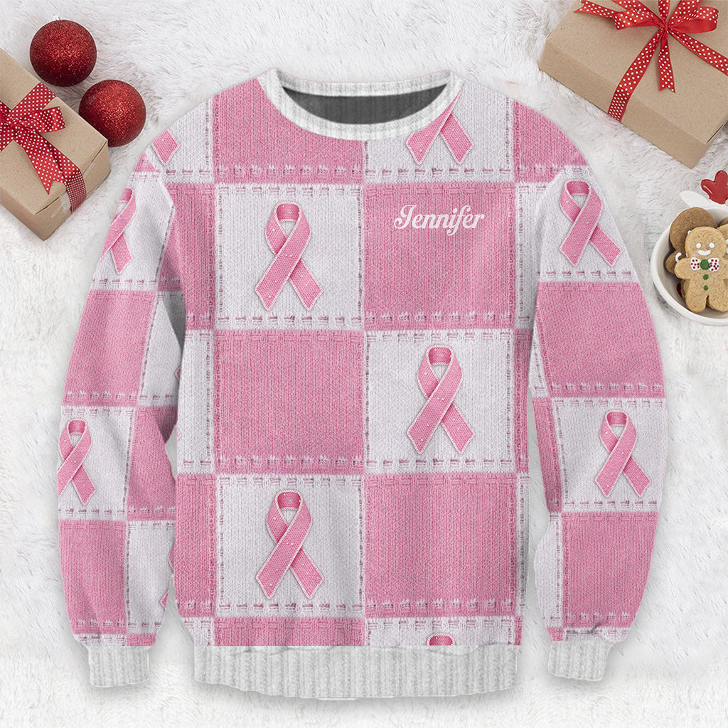 Breast Cancer Awareness Pink Ribbon - Personalized Breast Cancer Awareness Ugly Sweater