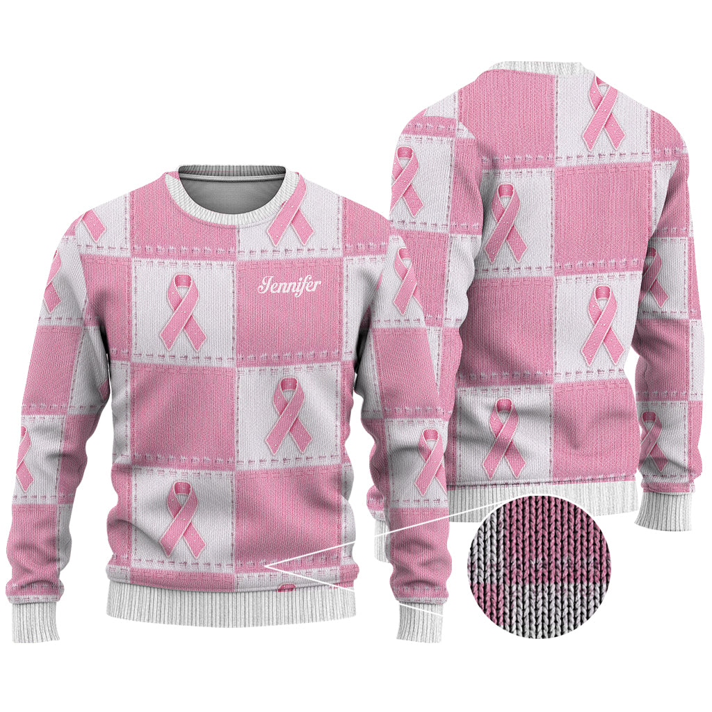 Breast Cancer Awareness Pink Ribbon - Personalized Breast Cancer Awareness Ugly Sweater