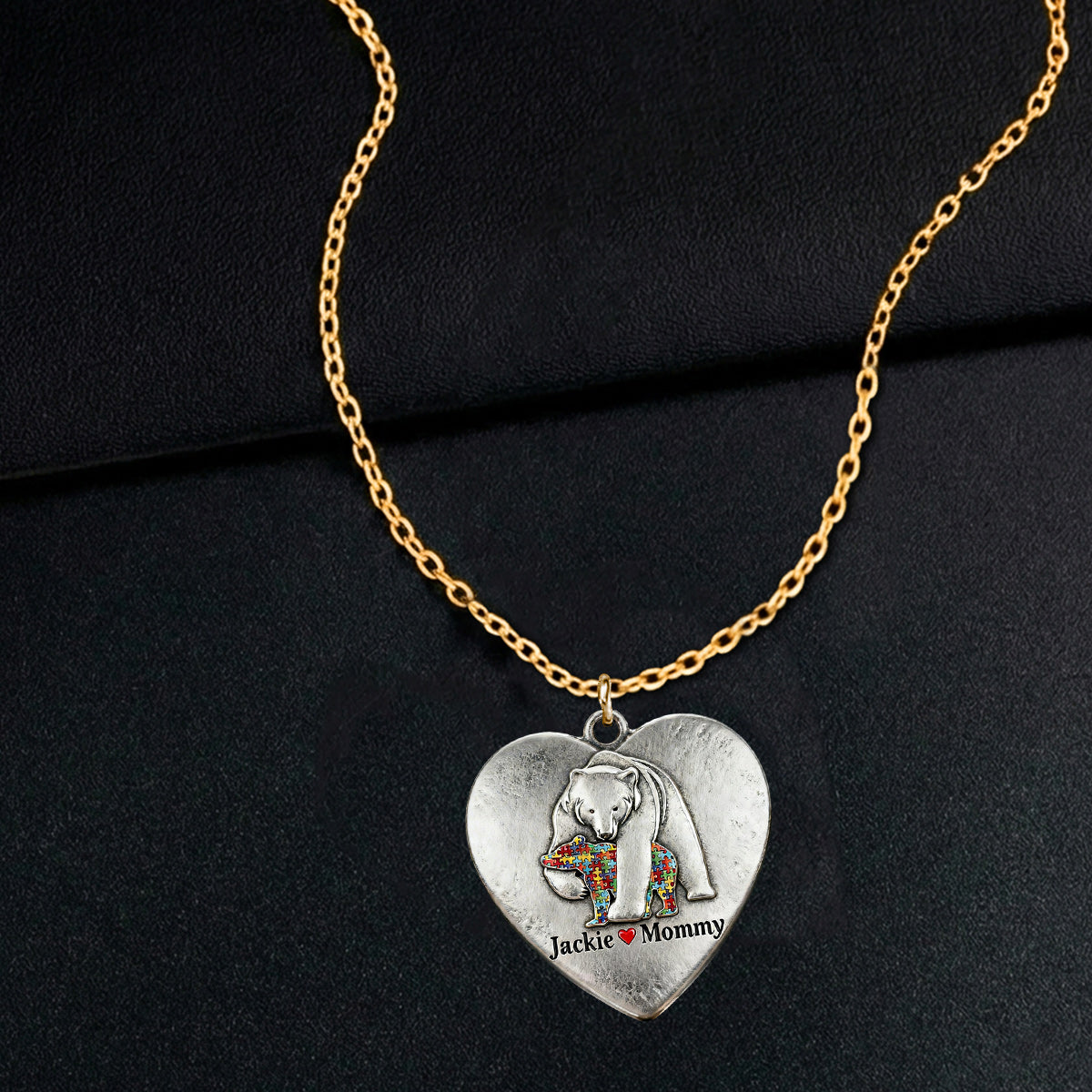 Autism Mama Bear - Personalized Autism Awareness Shaped Metal Pendant Necklace