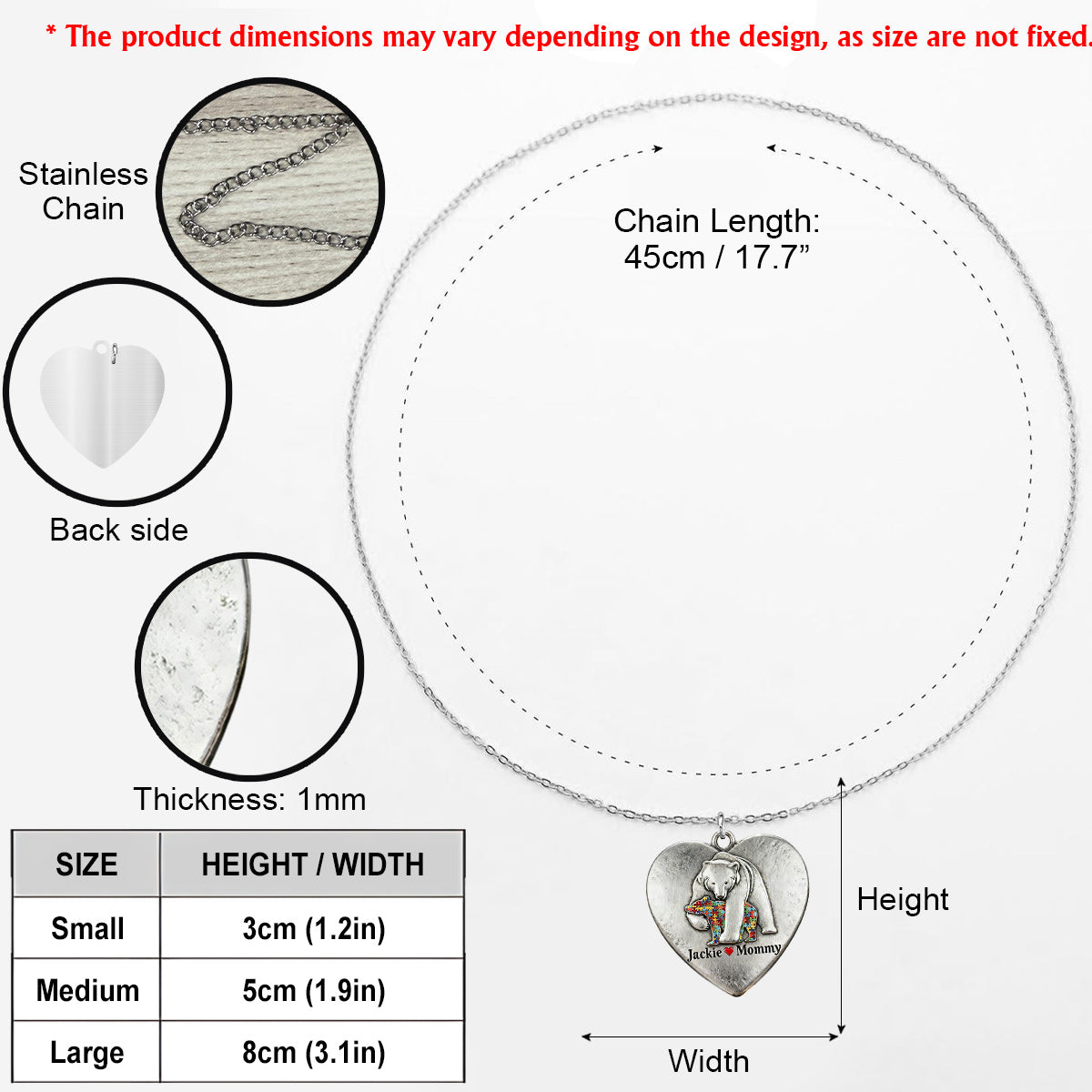 Autism Mama Bear - Personalized Autism Awareness Shaped Metal Pendant Necklace