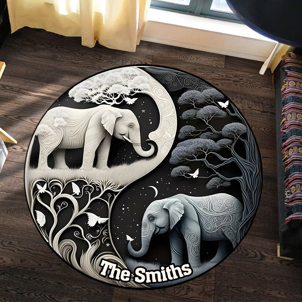 Tapis rond personnalisé Elephant Harmony - Éléphant