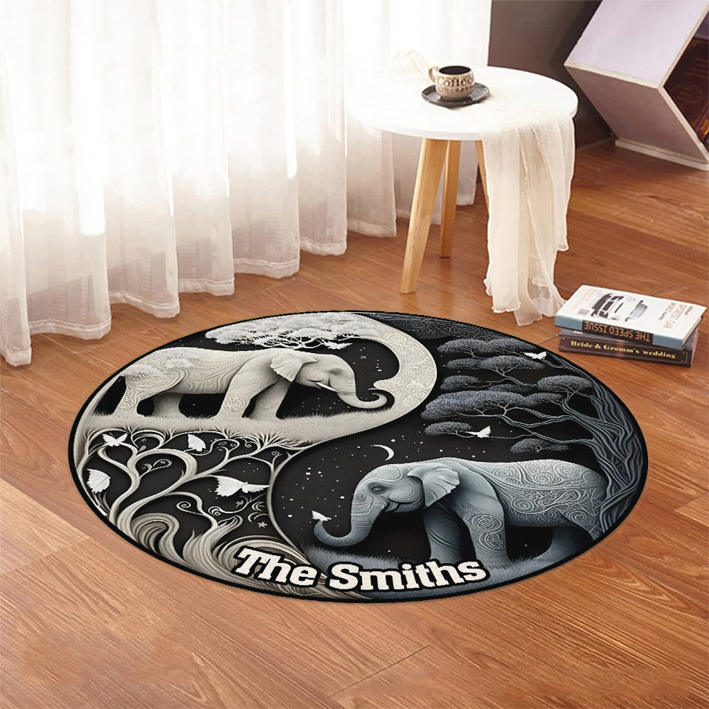 Tapis rond personnalisé Elephant Harmony - Éléphant