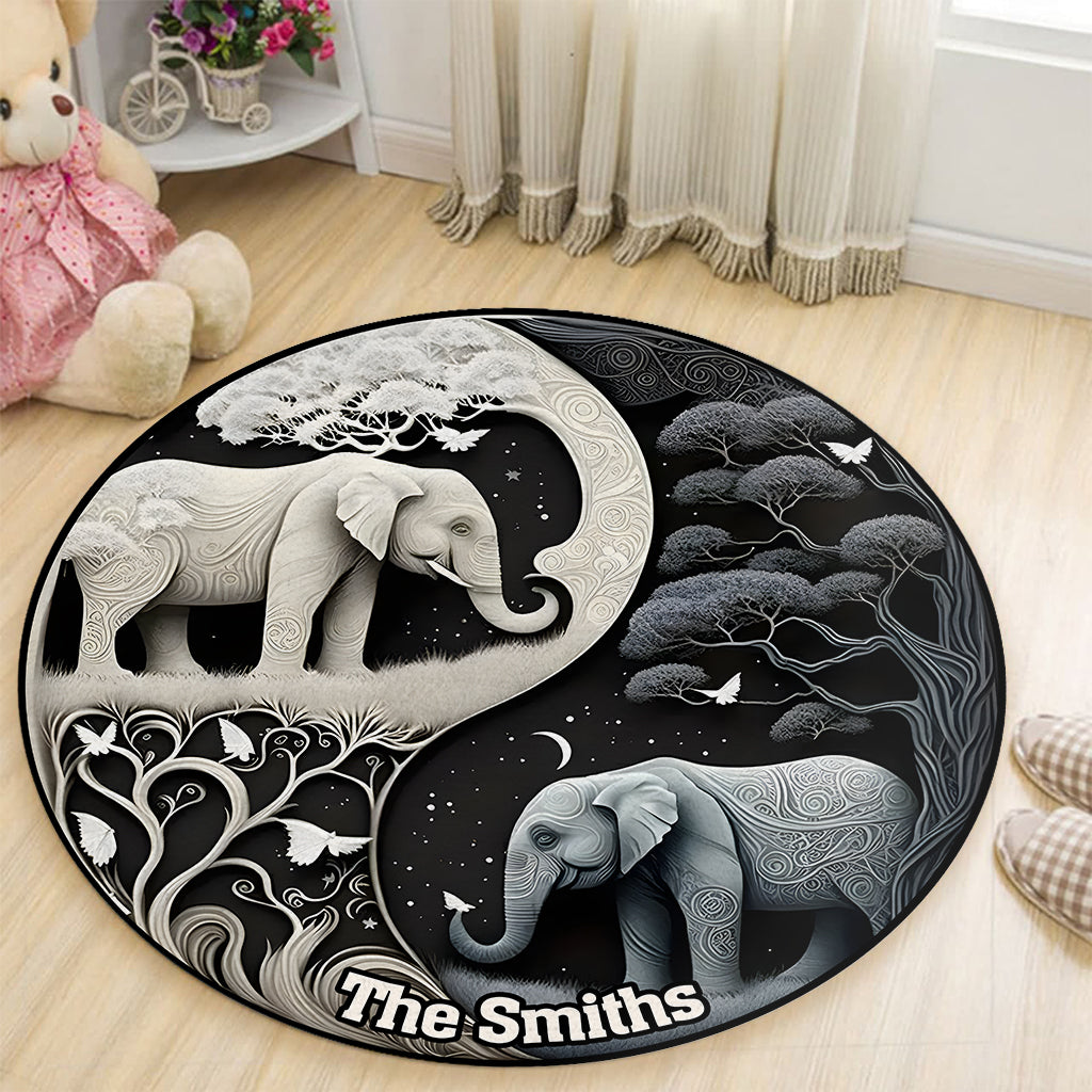 Tapis rond personnalisé Elephant Harmony - Éléphant