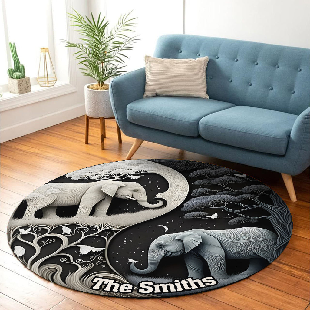 Tapis rond personnalisé Elephant Harmony - Éléphant