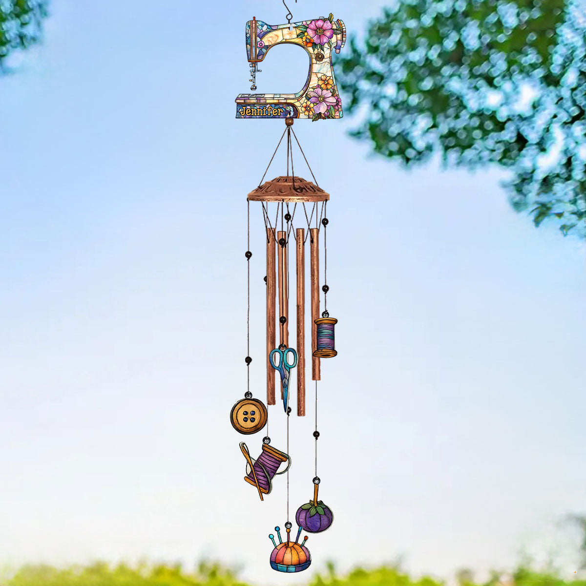 Magnifique machine à coudre - Carillon éolien personnalisé avec breloques