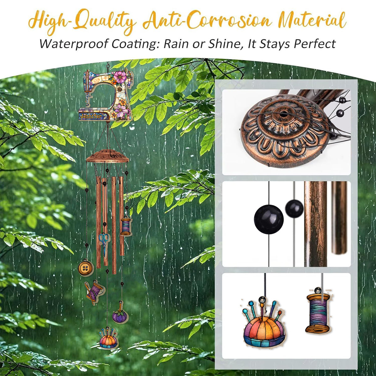 Magnifique machine à coudre - Carillon éolien personnalisé avec breloques