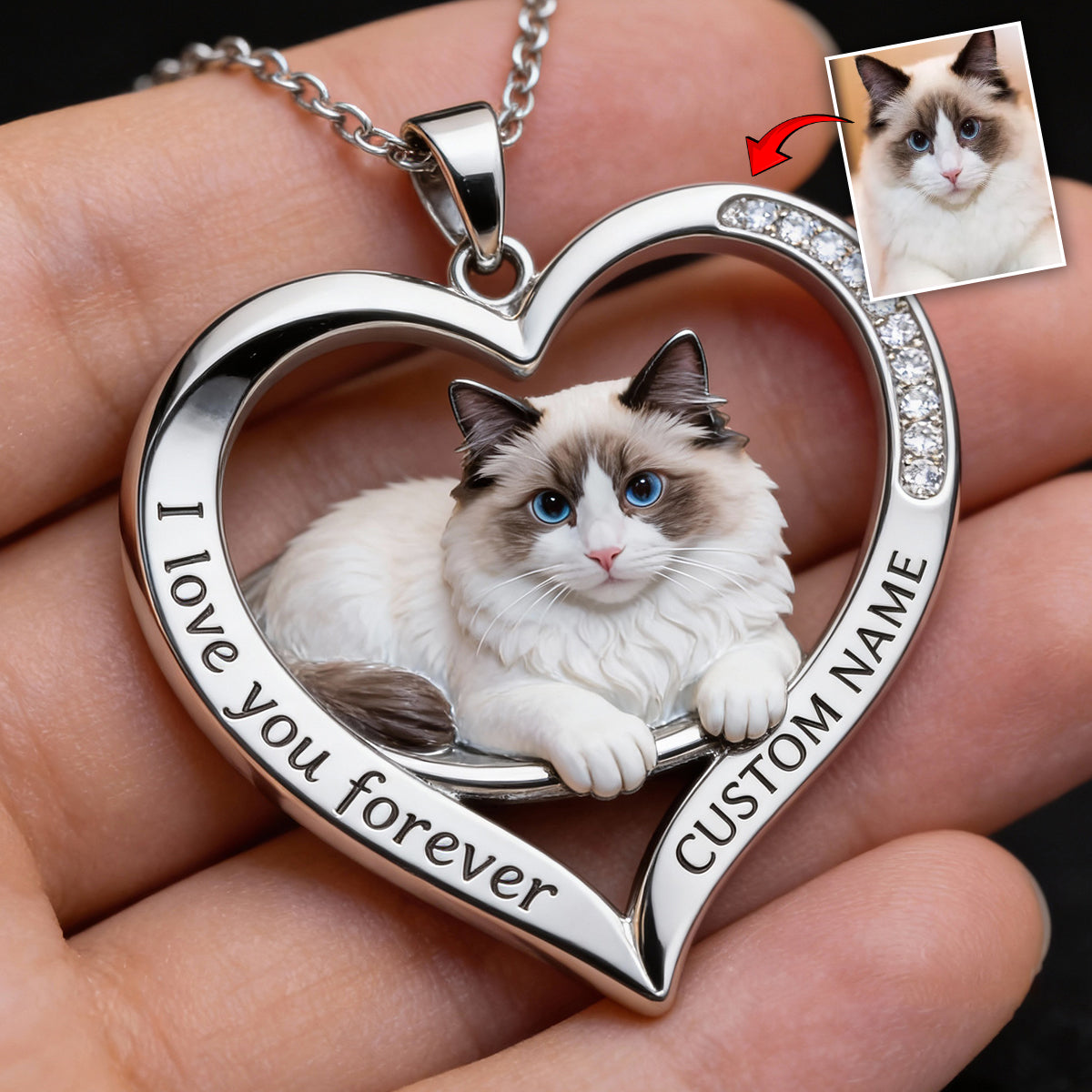 Custom From Any Photo - Personalized Cat Shaped Metal Pendant Necklace