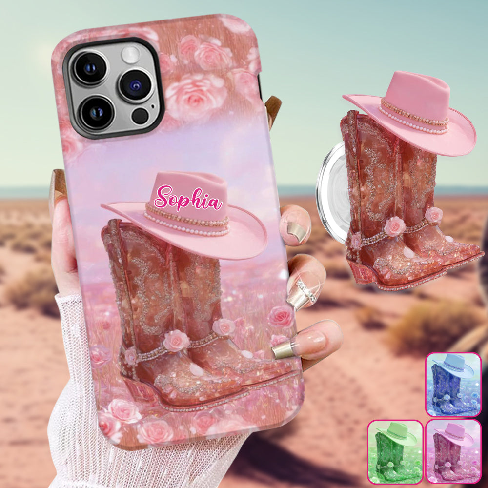 Florales Cowgirl-Motiv – Personalisierte Handyhülle und Handygriff mit Cowgirl-Vollbilddruck