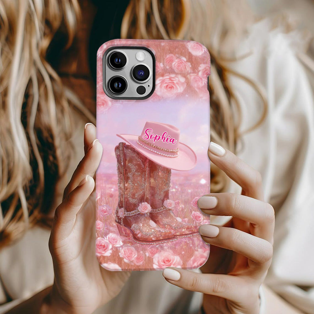 Florales Cowgirl-Motiv – Personalisierte Handyhülle und Handygriff mit Cowgirl-Vollbilddruck