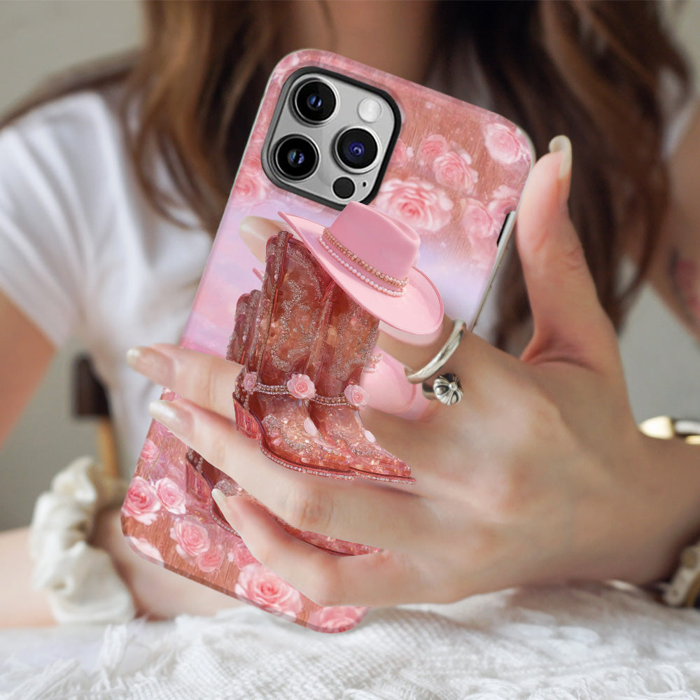 Florales Cowgirl-Motiv – Personalisierte Handyhülle und Handygriff mit Cowgirl-Vollbilddruck