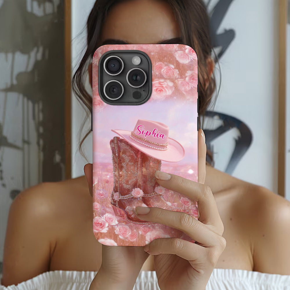 Florales Cowgirl-Motiv – Personalisierte Handyhülle und Handygriff mit Cowgirl-Vollbilddruck