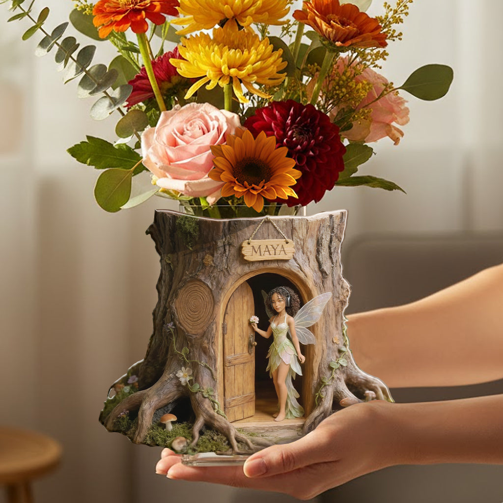 Individuell gestaltete Gartenfee mit Lieblingsblume – personalisierter Acryl-Gartentopf