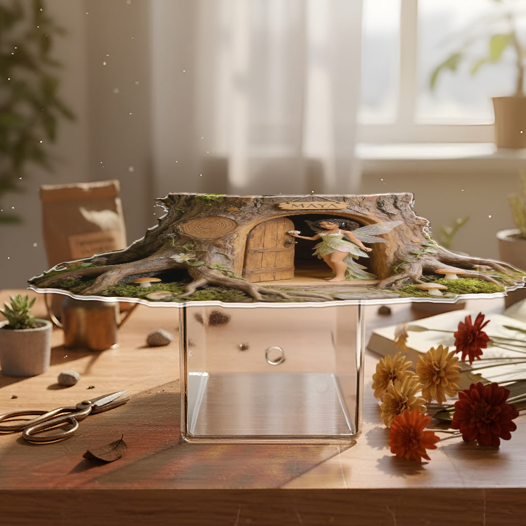 Individuell gestaltete Gartenfee mit Lieblingsblume – personalisierter Acryl-Gartentopf