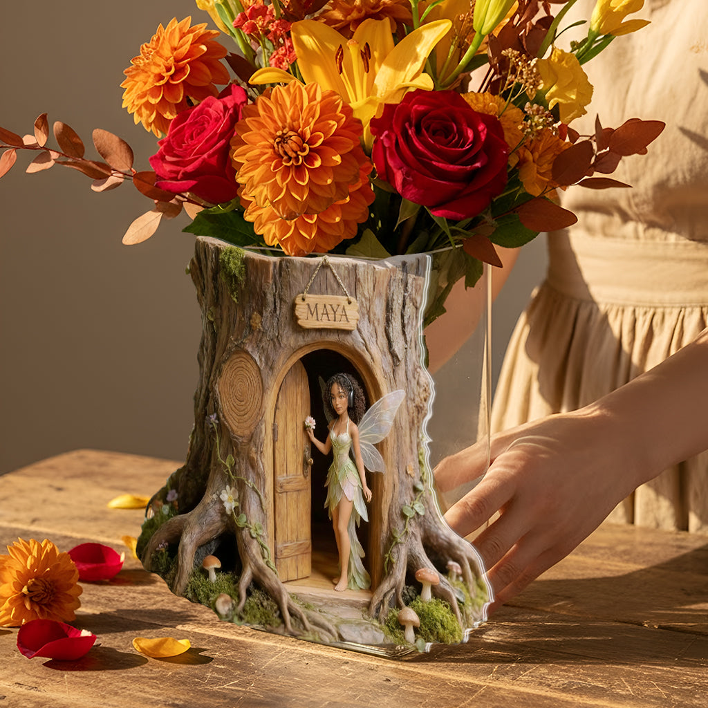 Individuell gestaltete Gartenfee mit Lieblingsblume – personalisierter Acryl-Gartentopf