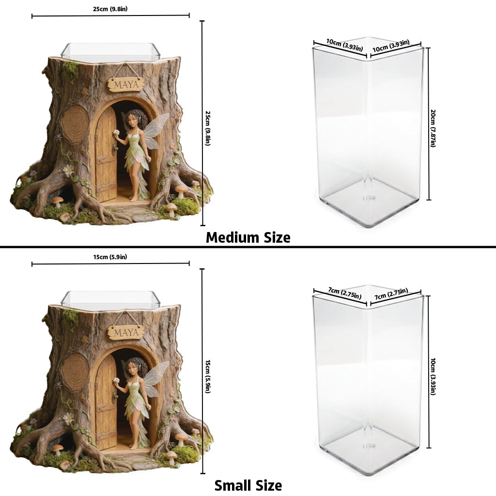 Individuell gestaltete Gartenfee mit Lieblingsblume – personalisierter Acryl-Gartentopf