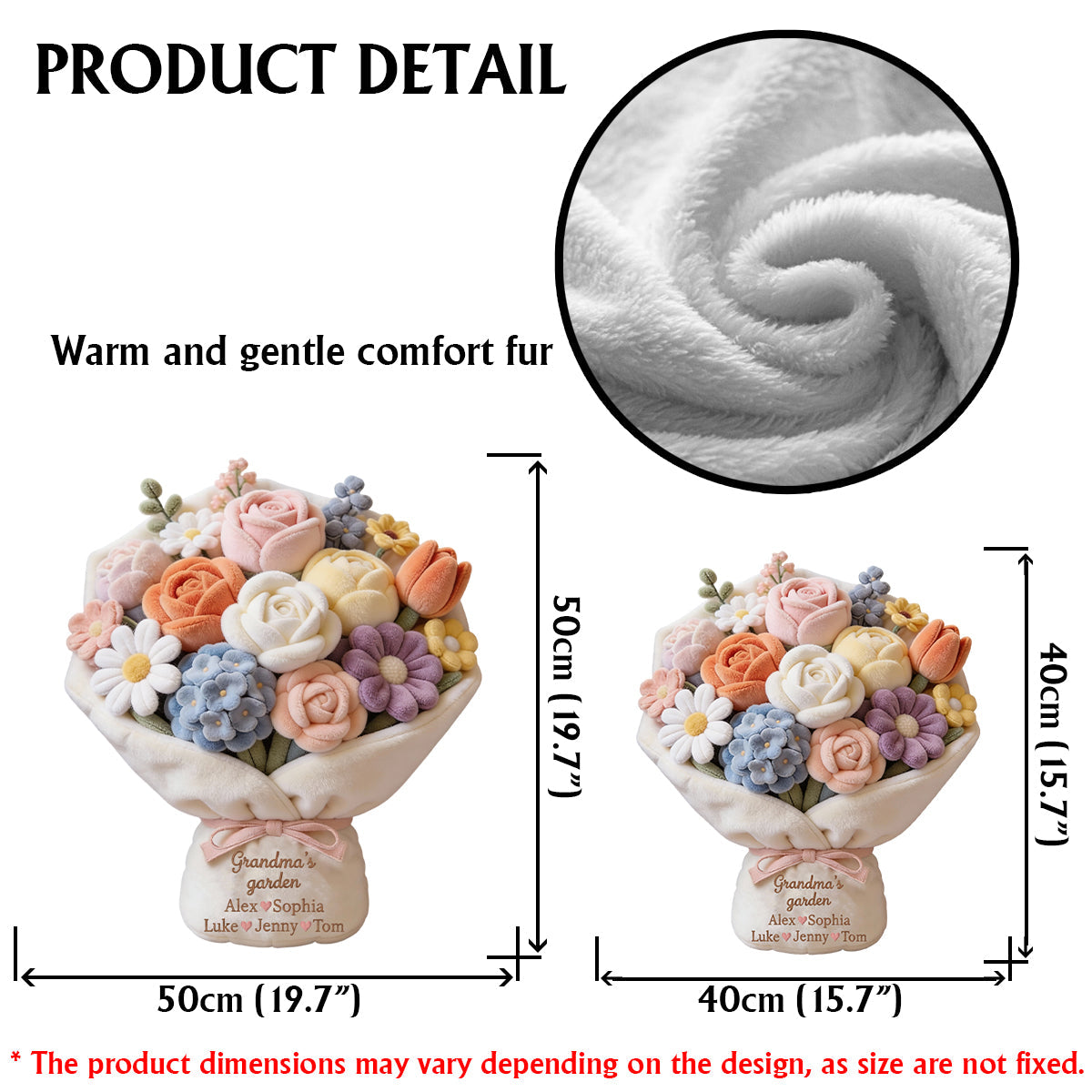 Omas Garten: Wunderschöner Rosenstrauß aus rotem Rosenmaterial – Personalisiertes Oma-Kissen aus Kunstfell